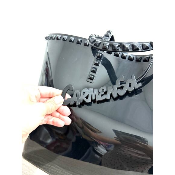 Carmen Sol Black Studded Double Handle Jelly Tote Handbag - Picture 10 of 10